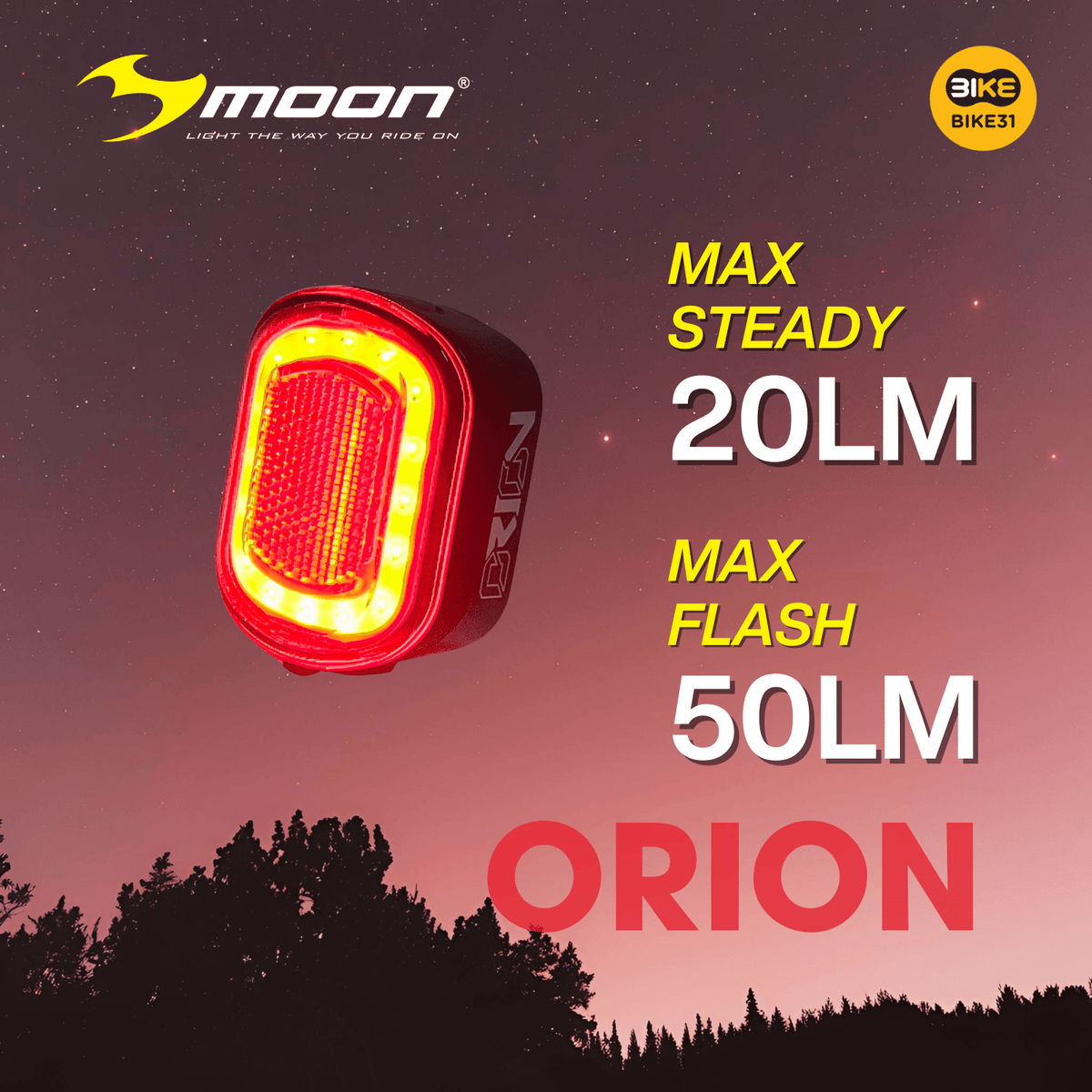 Moon Orion Red 50 Lumens Bicycle Light