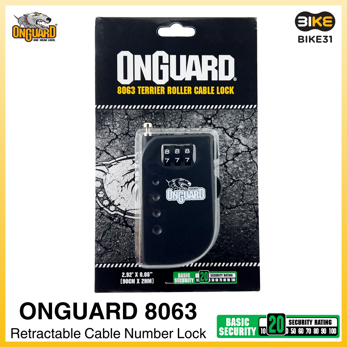 OnGuard 8063 Retractable Cable Number Bicycle Lock (90cm x 2mm dia)